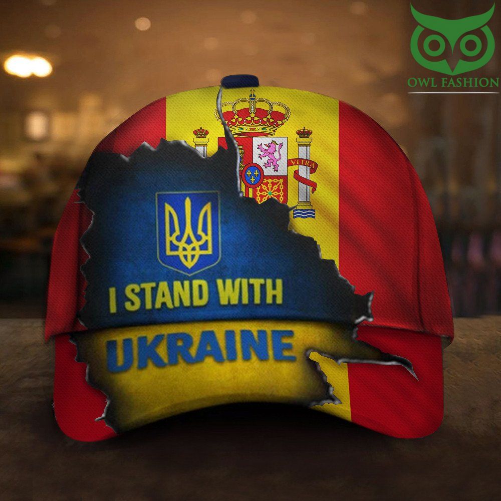 I Stand With Ukraine Spain Flag Hat For 2022 Stand With Ukraine Merch Spanish Gift