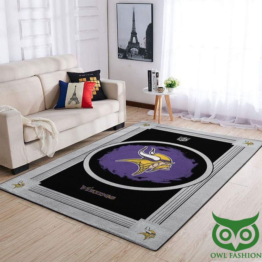 Minnesota Vikings NFL Team Logo Gray Black and Purple Carpet Rug