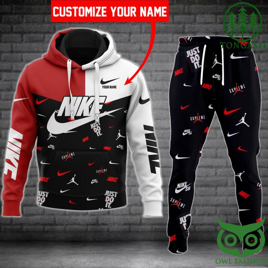 Personalized Nike Black and Red and White Hoodie and Pants