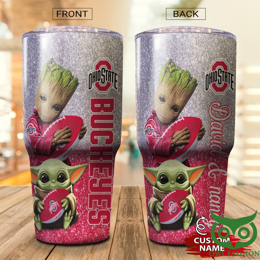 Custom Name Groot Ohio State Buckeyes Light Gray and Red Tumbler Cup 
