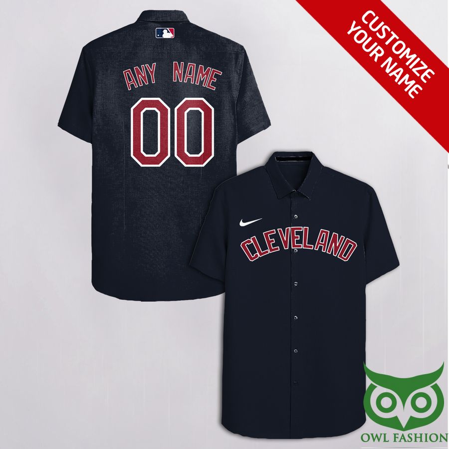 Customized Cleveland Indians Black with White Nike Red Name Hawaiian Shirt