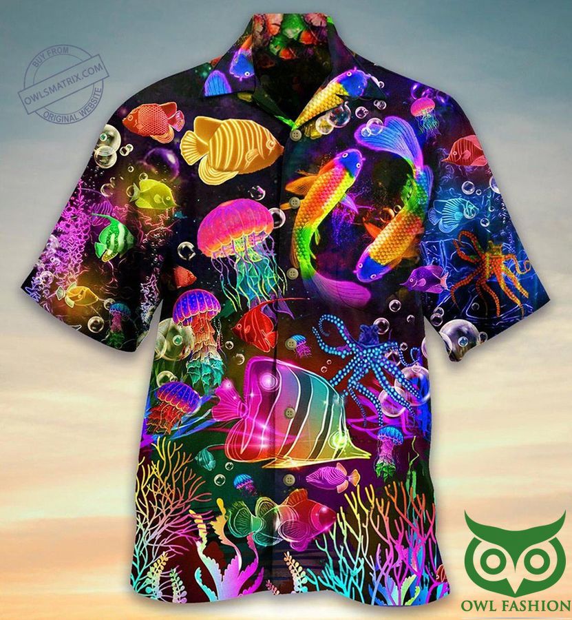 Fish Rainbow Lovely Limited Edition Neon Color Hawaiian Shirt 