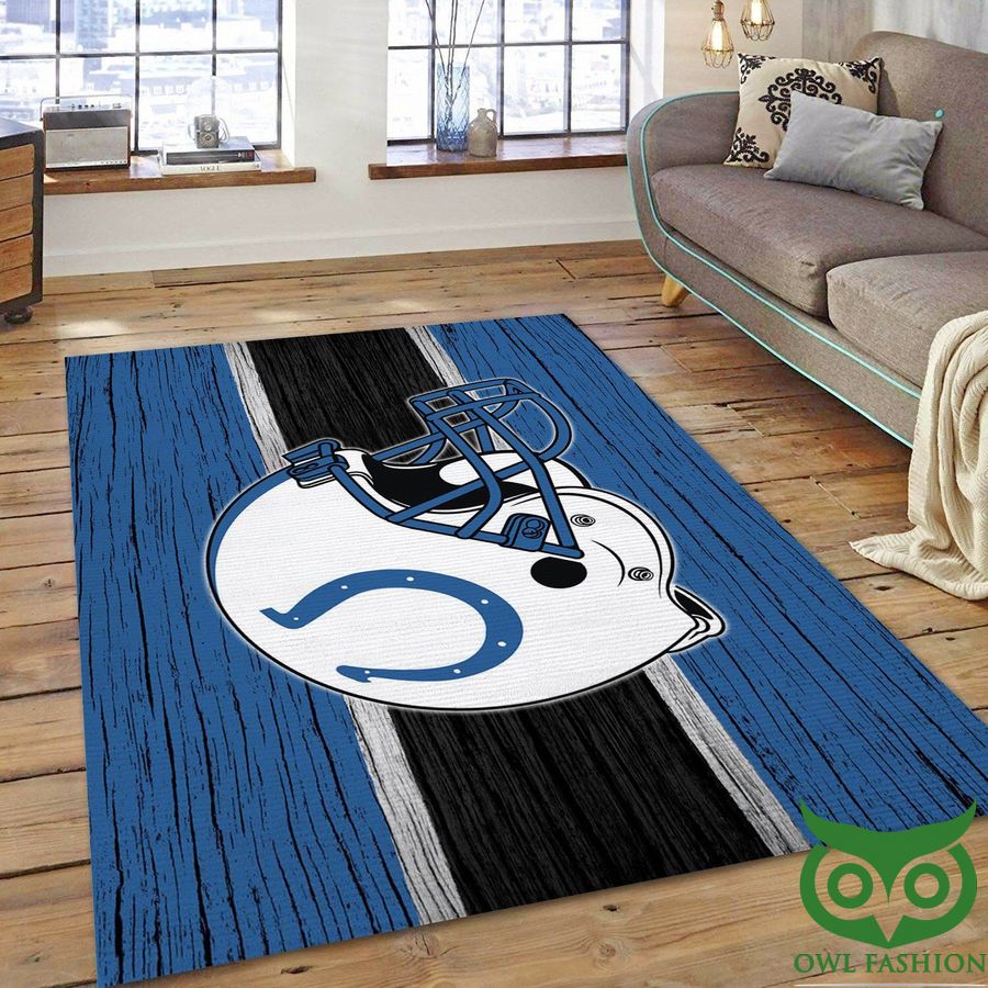 Indianapolis Colts NFL Team Logo Blue Black Wooden Style Carpet Rug
