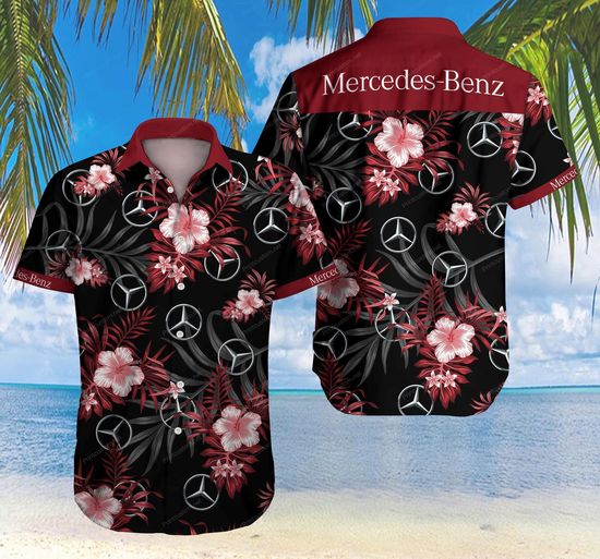 Mercedes blac red tropical flower Hawaiian Shirt 