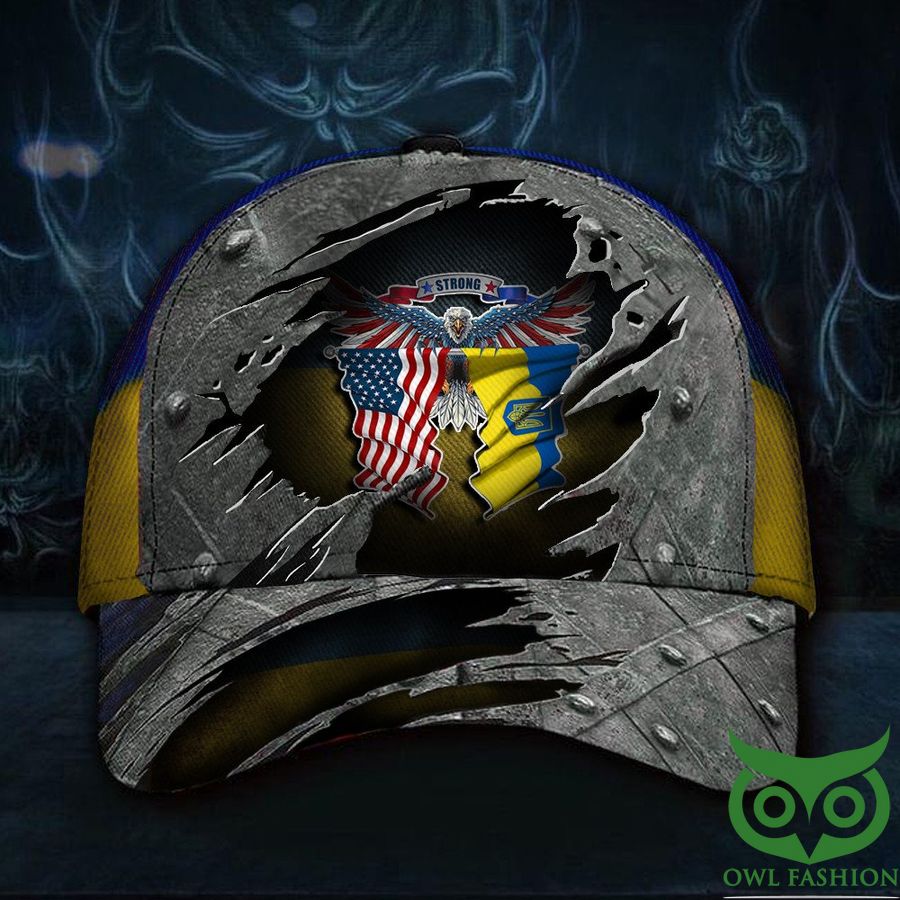 United State Stand with Ukraine with Flag and Eagle Gray Metal Classic Cap