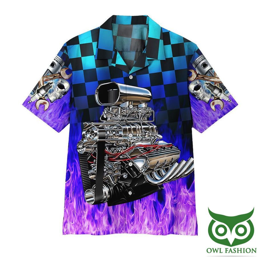 Gearhuman 3D Purple Fire Hot Rod Hawaiian Shirt