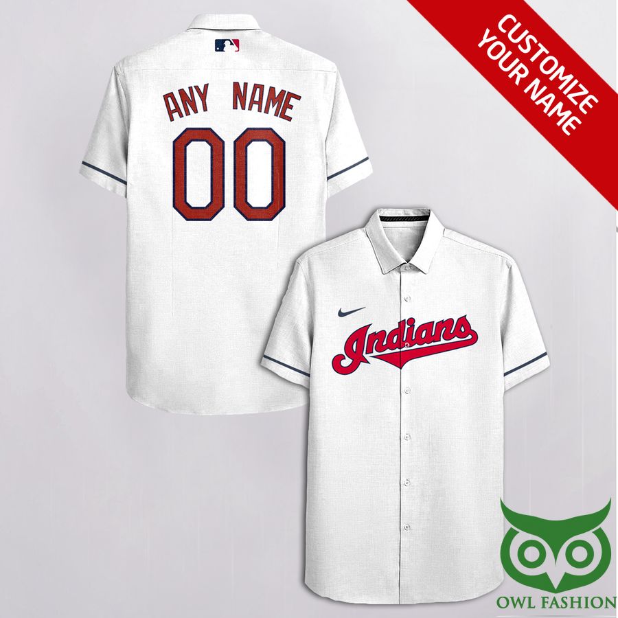 Customized Cleveland Indians White with Black Nike Red Name Hawaiian Shirt