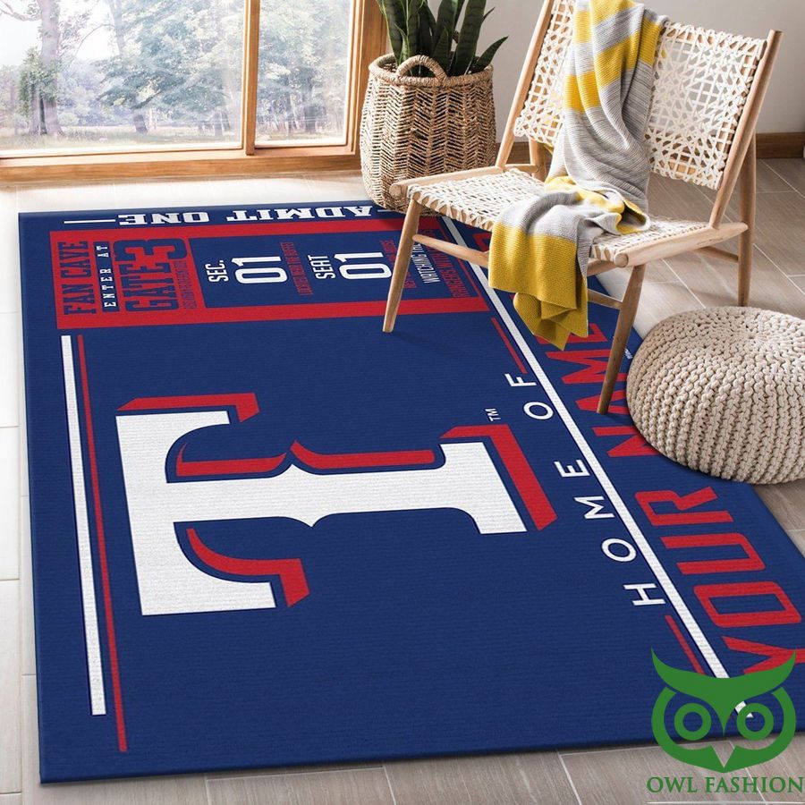 Customized Texas Rangers MLB Wincraft Team Logo Red and Dark Blue Carpet Rug