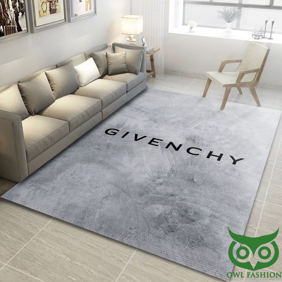 Luxury Givenchy Light Gray with Black Brand Name Carpet Rug
