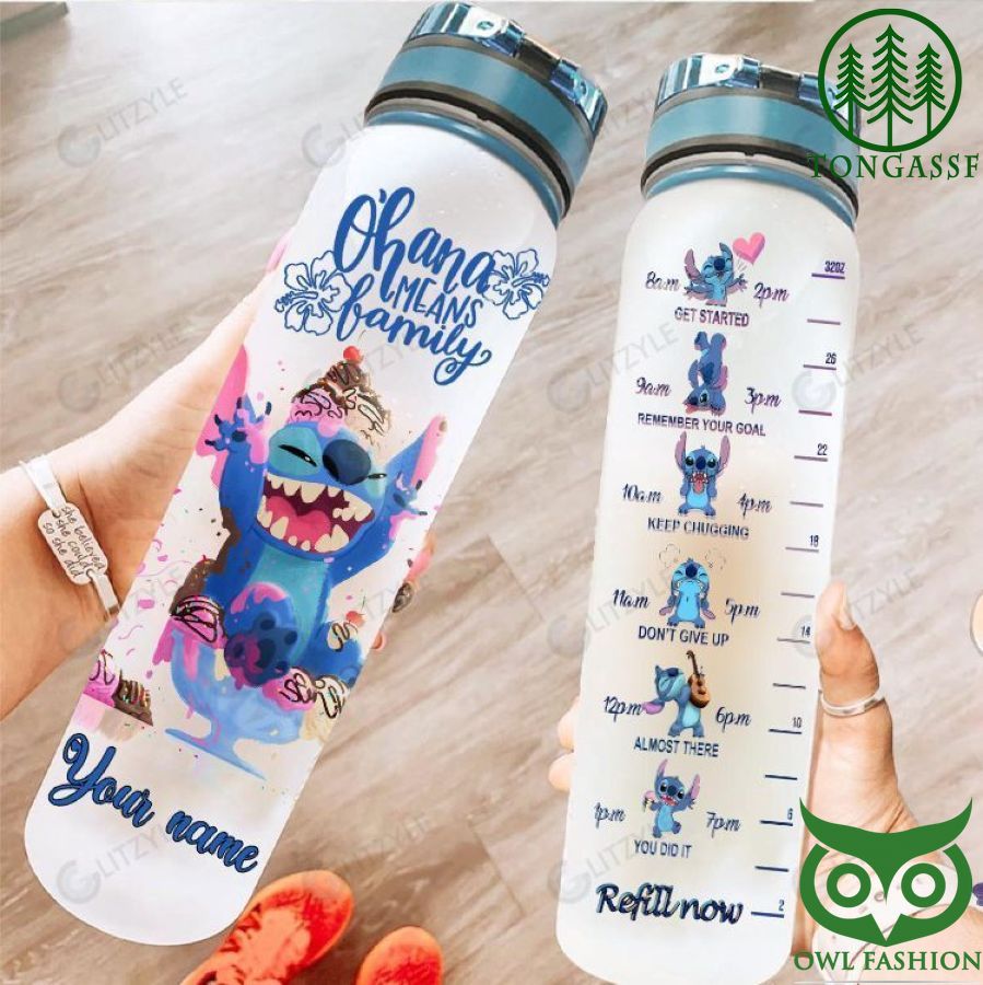 Premium Stitch Happiness Personalized Water Bottle