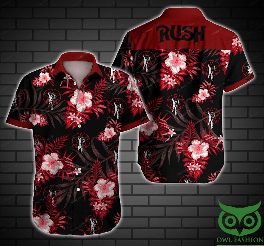 Rush Music Band Floral Black and Red Hawaiian Shirt