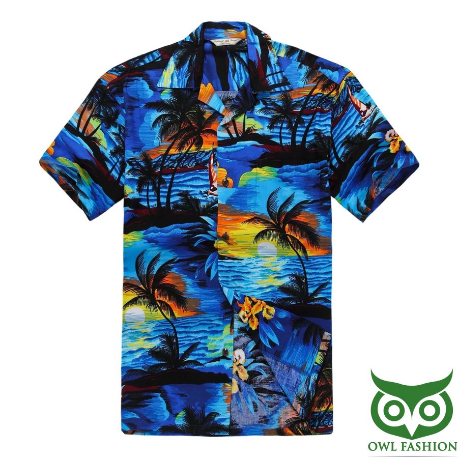 Sunset Blue Tropical Sunset Coconut Trees Hawaiian Shirt