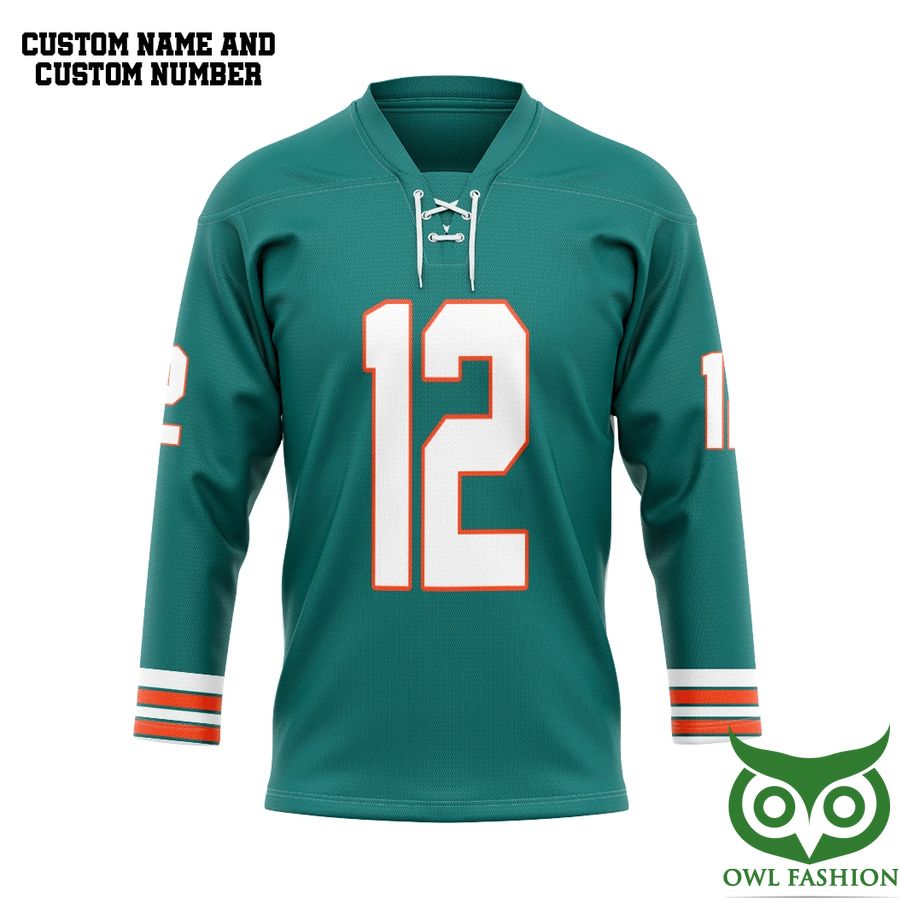 3D Miami Dolphins Custom Name Number Hockey Jersey