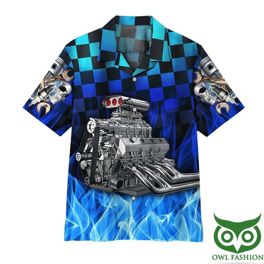 Gearhuman 3D Blue Fire Hot Rod Hawaiian Shirt