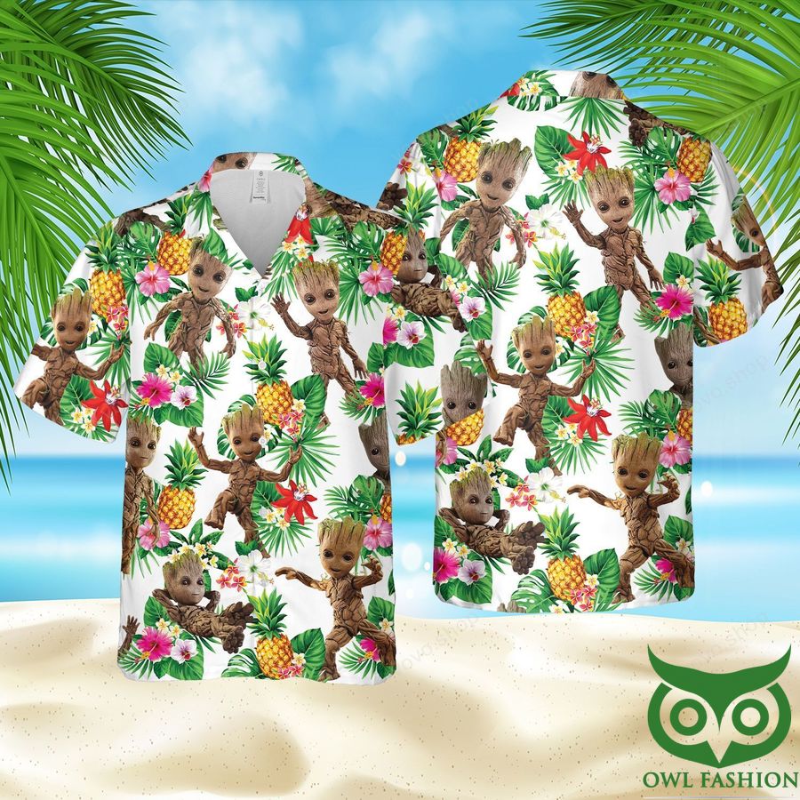 Groot Marvel Floral Hawaiian Shirt and Beach Shorts