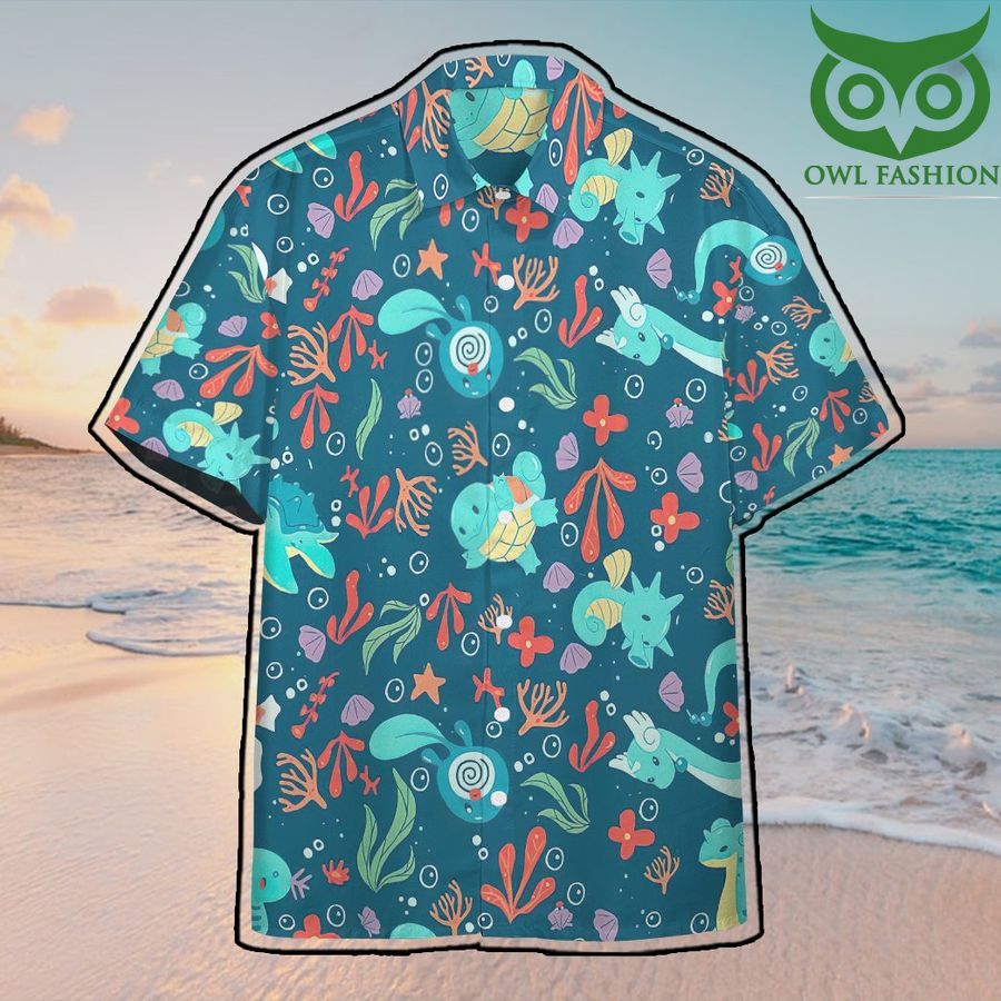 Anime Pokemon Water Hawaiian Shirt Summer Button Shirt