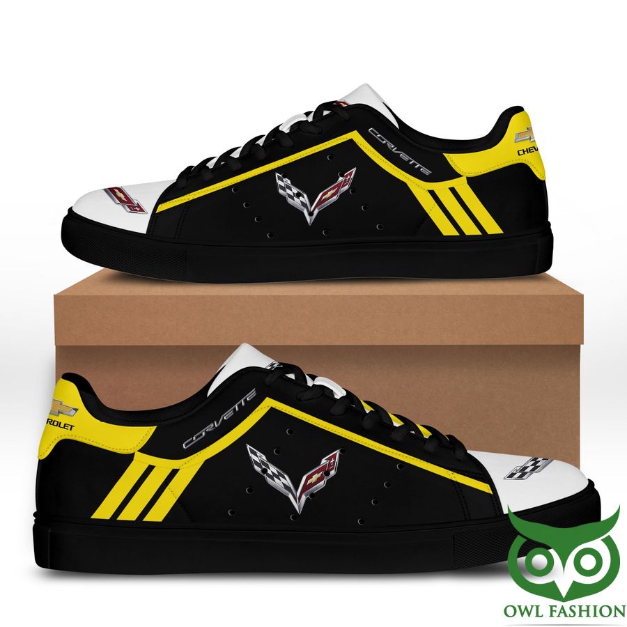 Chevrolet Corvette Yellow lines in Black Stan Smith Shoes