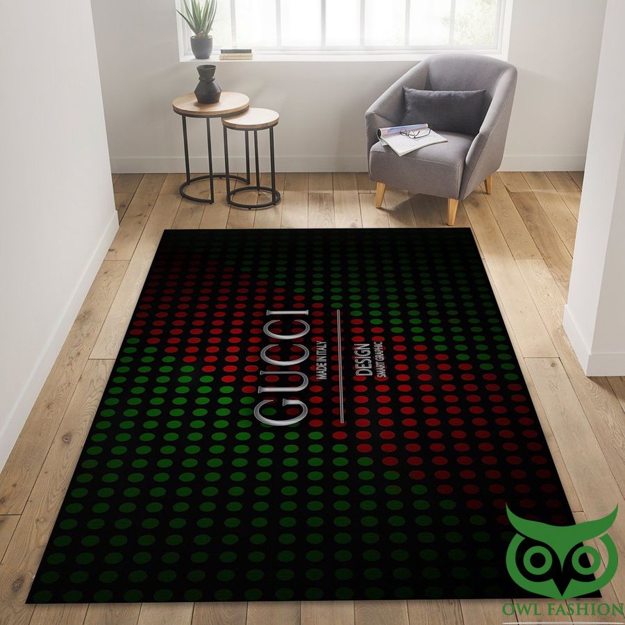 Gucci Luxury Brand Black with Green and Red Circles Carpet Rug