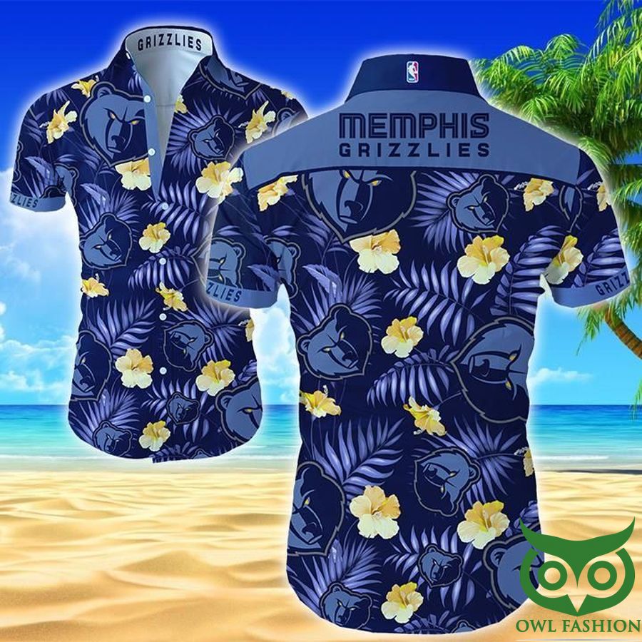 NBA Memphis Grizzlies Dark Blue Floral Hawaiian Shirt 