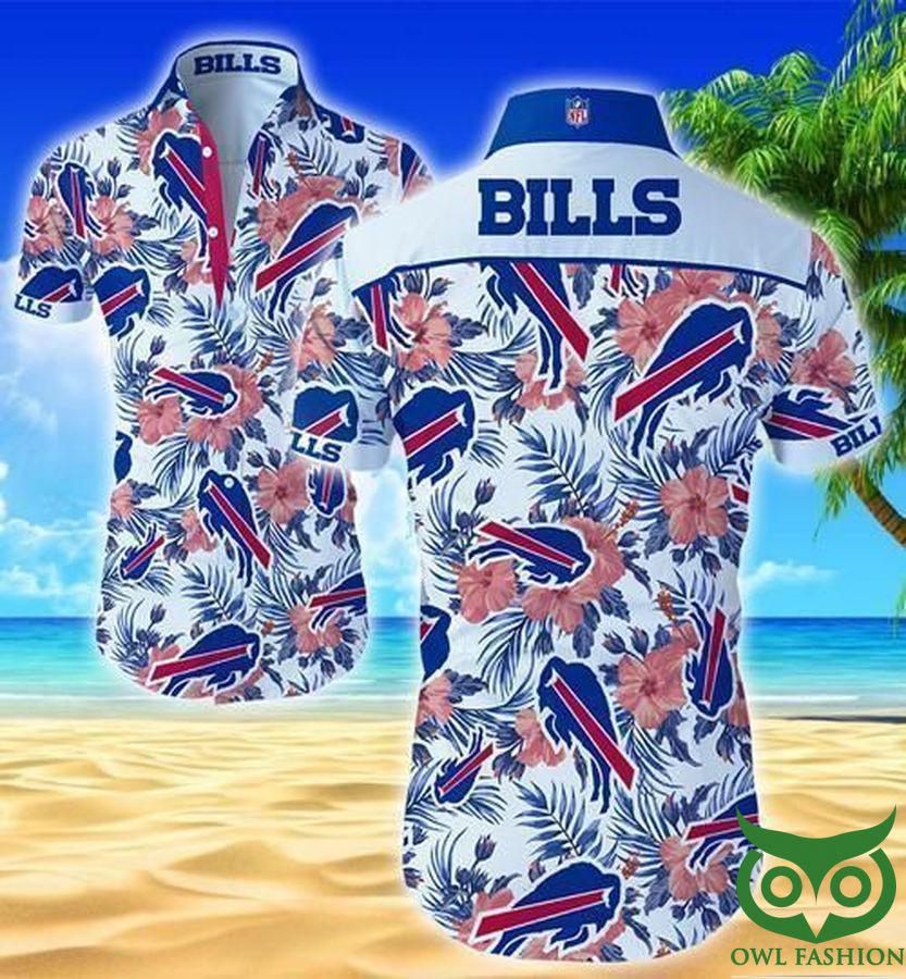 NFL Buffalo Bills White and Pink Blue Flowers Hawaiian Shirt 