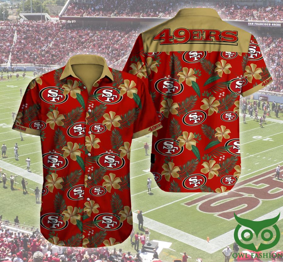 San Francisco 49ers Floral Red and Brown Yellow Hawaiian Shirt