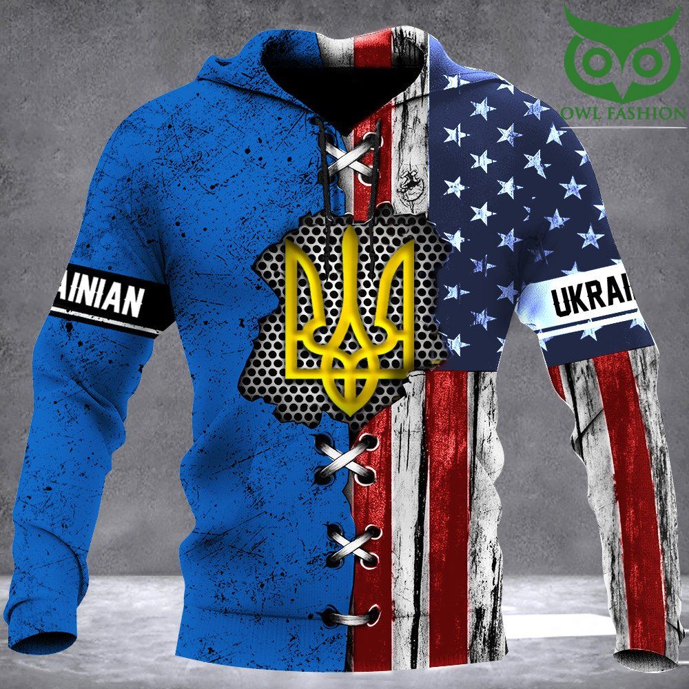 105 Ukrainian American Flag Hoodie 2022 Support Ukraine Merchandise Mens Gifts