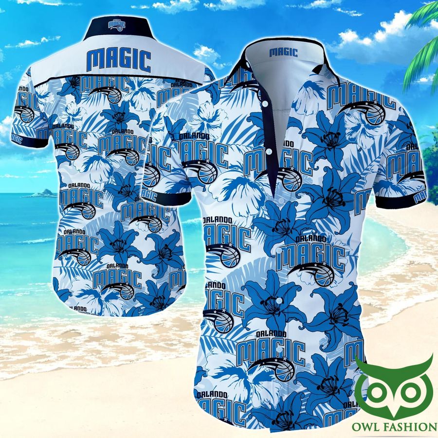 16 Orlando Magic Light and Dark Blue Floral Hawaiian Shirt