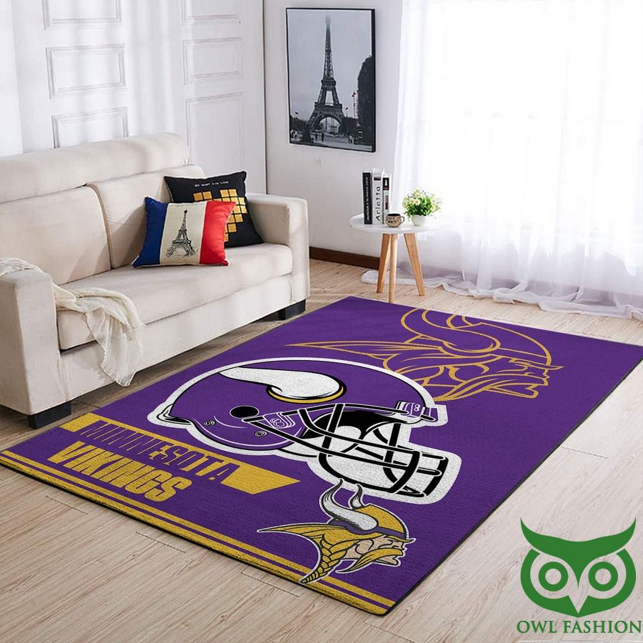 Minnesota Vikings NFL Team Logo Helmet Purple and Yellow Carpet Rug