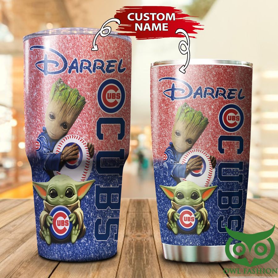 58 Custom Name Chicago Cubs Pink and Blue Groot Tumbler Cup