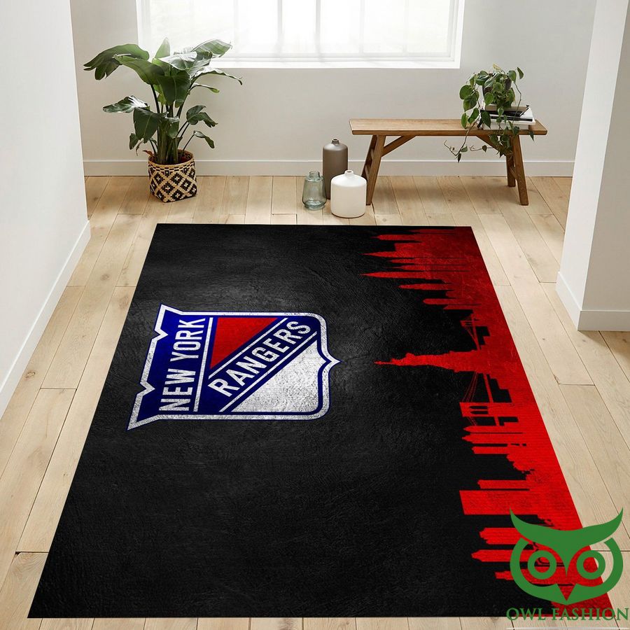 64 New York Rangers Skyline NFL Black and Red Buildings Carpet Rug