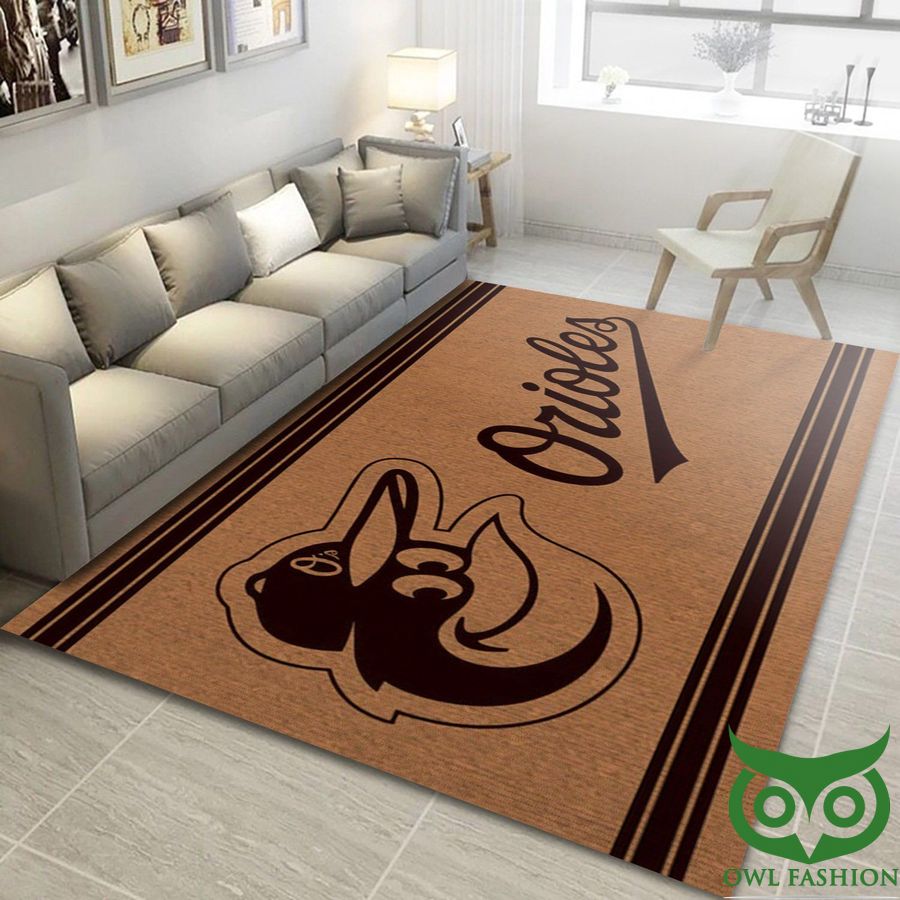 Baltimore Orioles MLB Team Logo Baseball Brown Carpet Rug