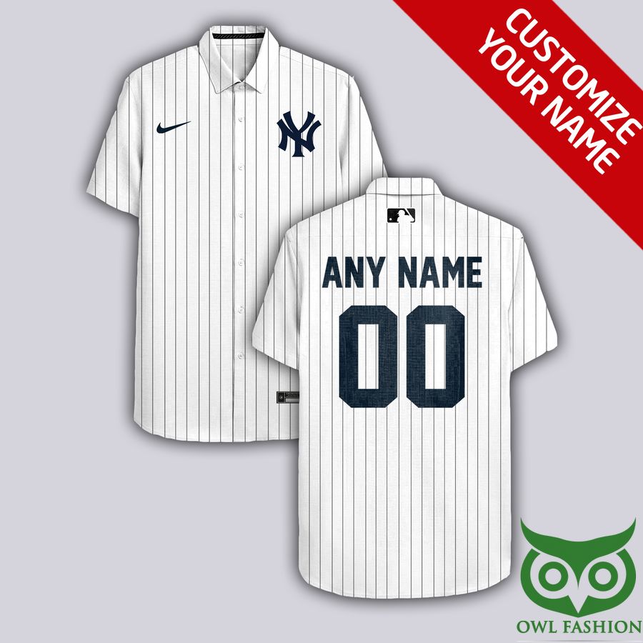 Custom Name Number New York Yankees Black Stripes White Hawaiian Shirt