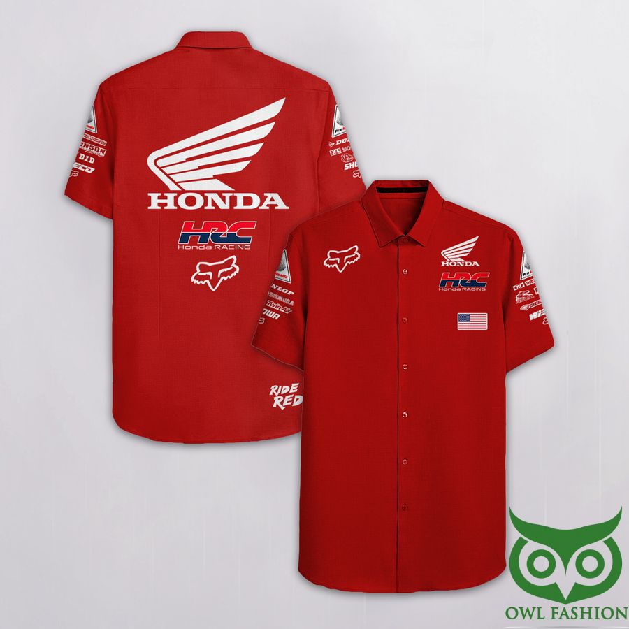 Honda Racing with Logo with US Flag Poppy Color Hawaiian Shirt
