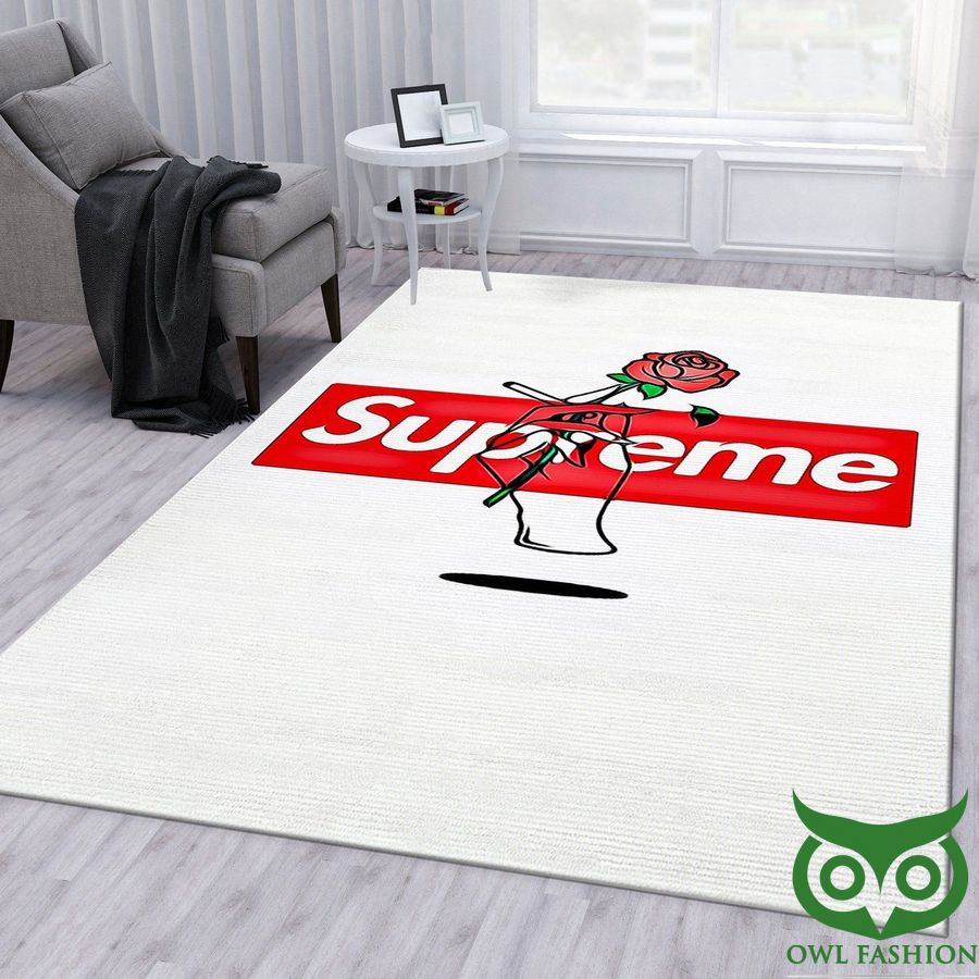 Luxury Supreme Rose White with Logo Carpet Rug