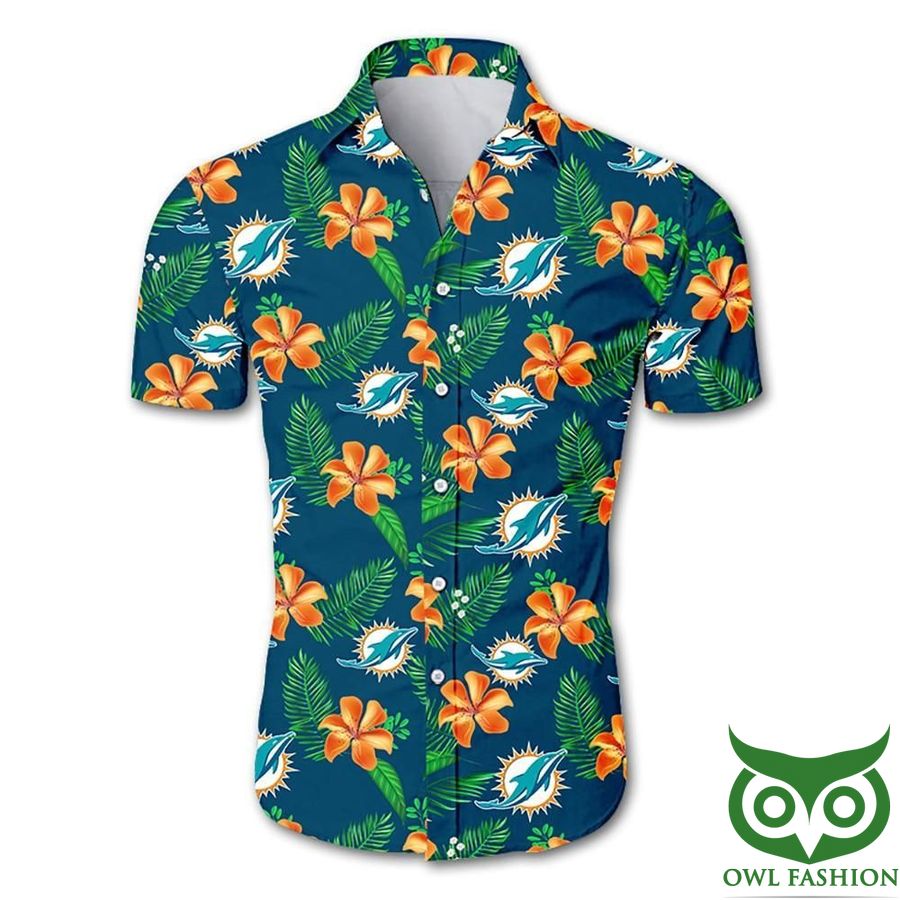 Miami Dolphins Orange and Turquoise Floral Hawaiian Shirt