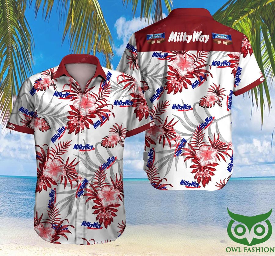 Milky Way Red and Gray and White with Logo Hawaiian Shirt