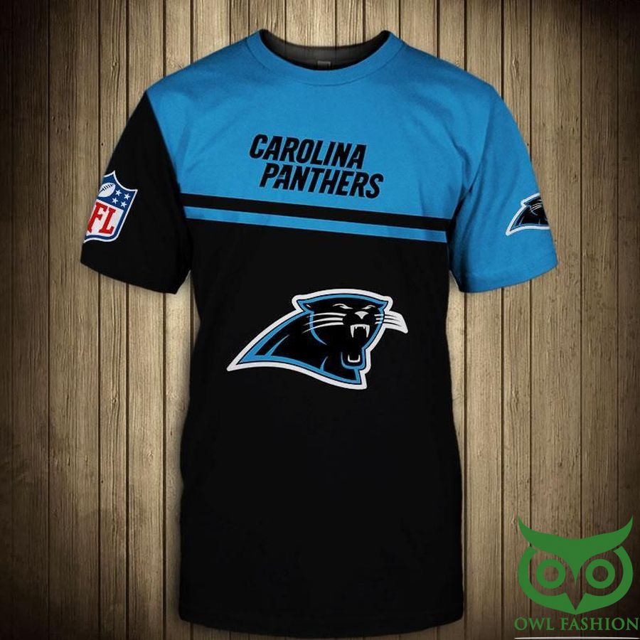 Carolina Panthers NFL Bright Blue and Black 3D T-shirt