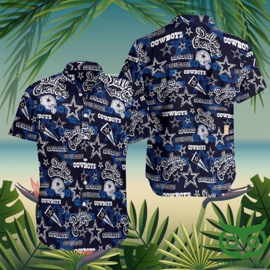 NFL Dallas Cowboys Black with Blue Team Name Hawaiian Shirt 