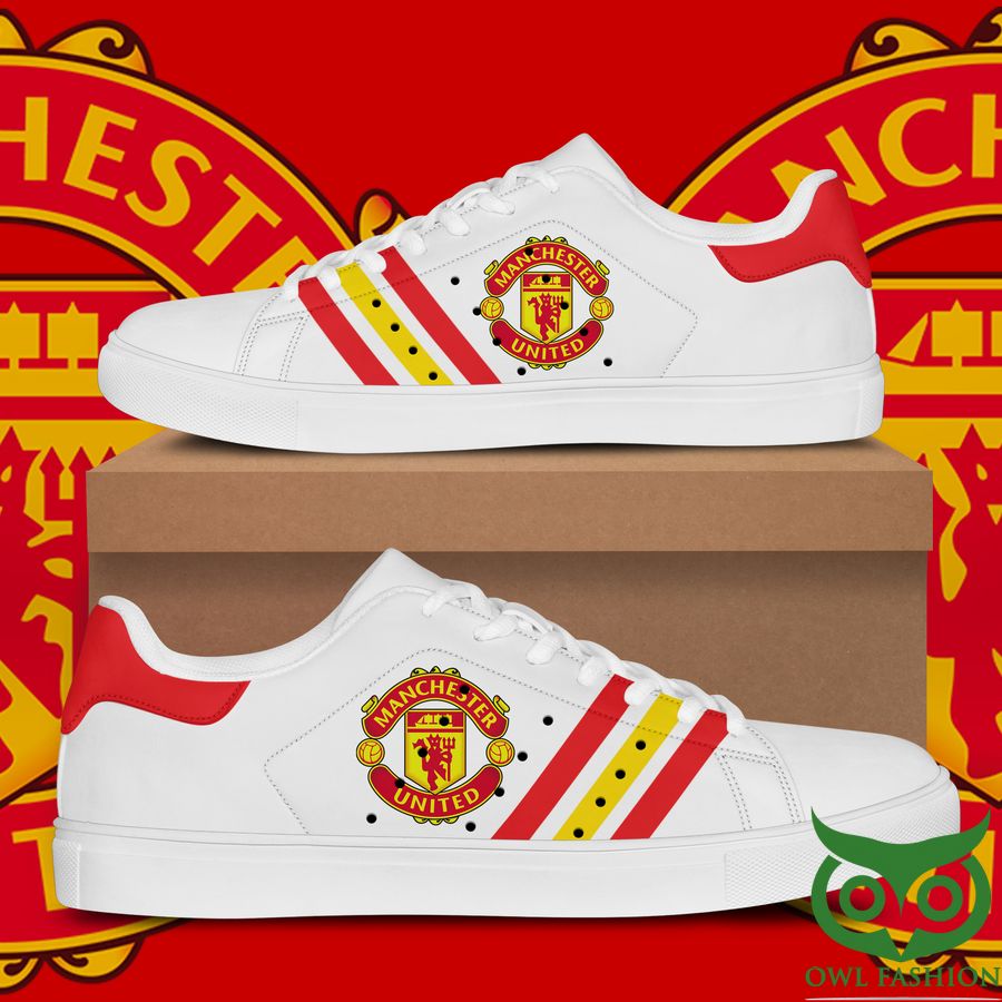 Manchester United Team Logo Red and Yellow Stan Smith Shoes