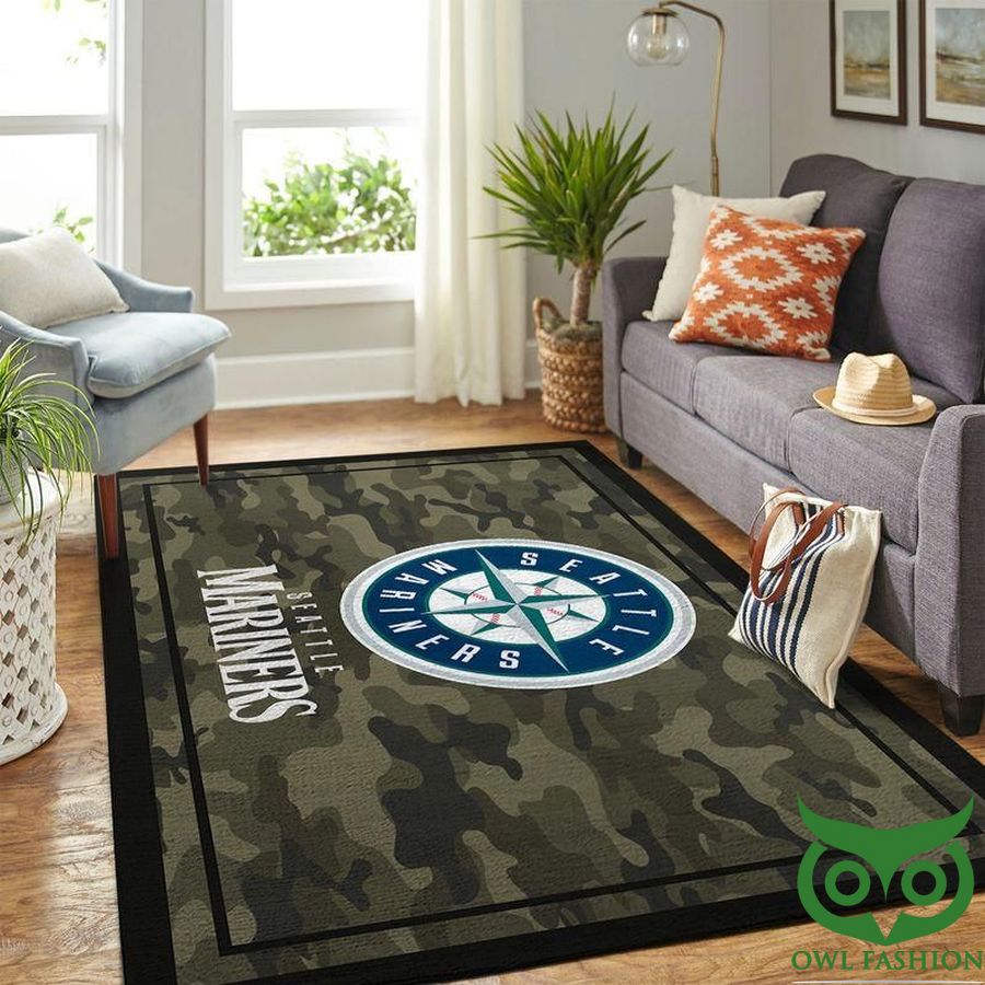 Seattle Mariners MLB Team Logo Camo Style Carpet Rug