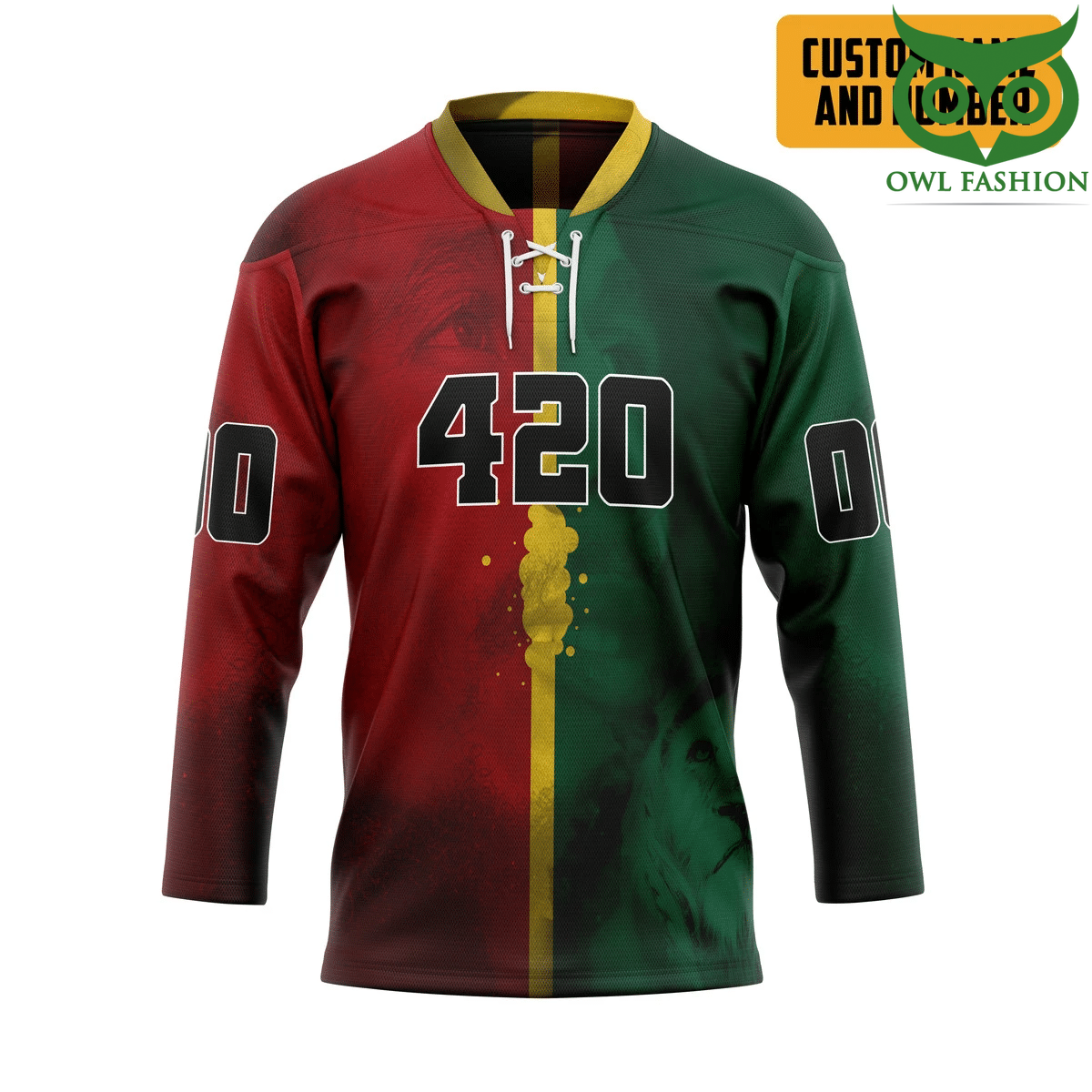 3D Bob Marley Lion 420 Custom Name Number Hockey Jersey