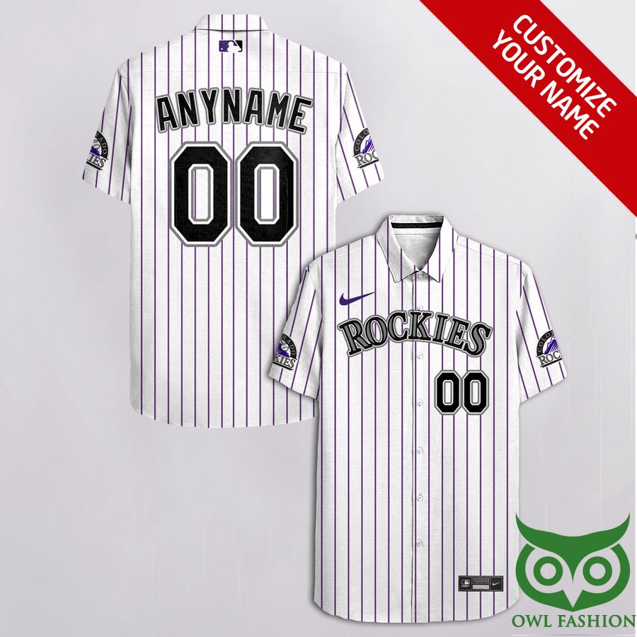Customized Colorado Rockies White with Stripes and Cassette on Hem Hawaiian Shirt