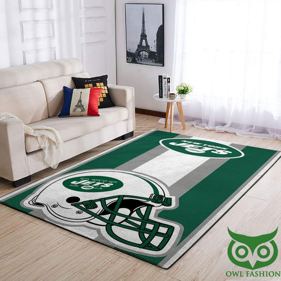 New York Jets NFL Team Logo Helmet Green and Gray Carpet Rug