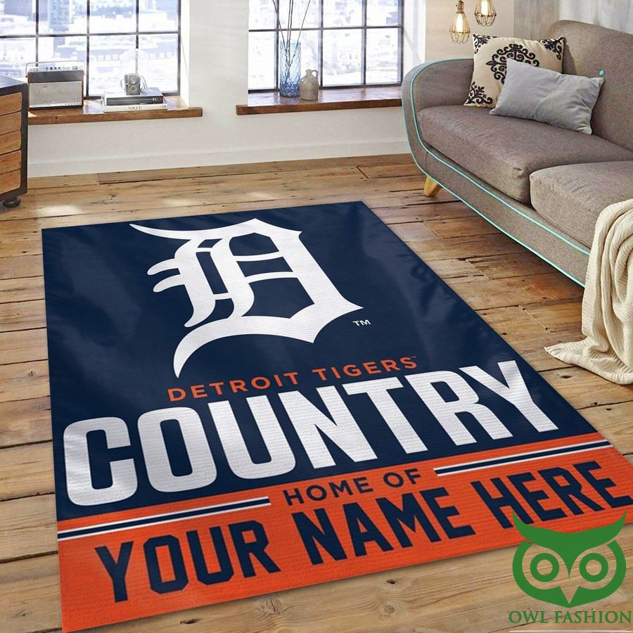 Personalized MLB Team Logo Detroit Tigers Dark Blue and Orange Carpet Rug