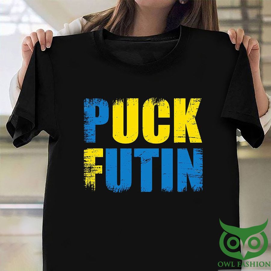 Puck Futin Shirt Stand With Support Ukraine with Flag Pattern Word 2D T-shirt