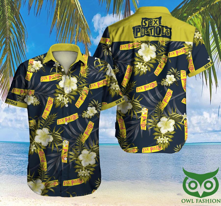 Sex Pistols Floral Light Yellow and Black Hawaiian Shirt