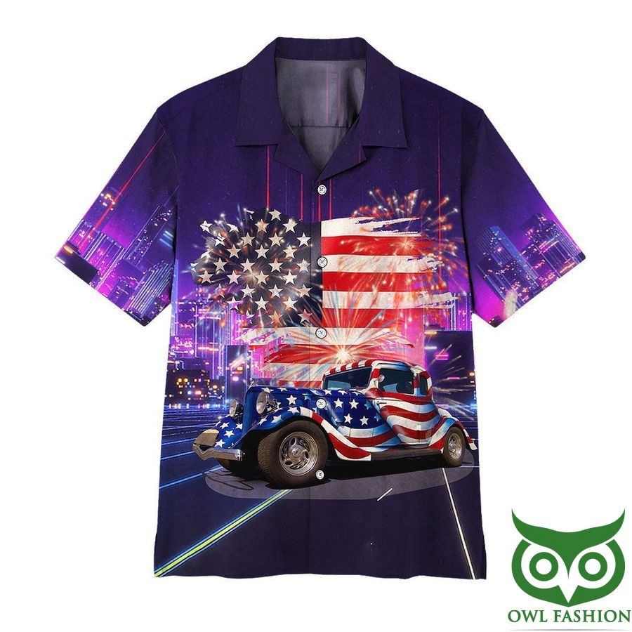 Gearhuman 3D American Flag Hot Rod Hawaiian Shirt