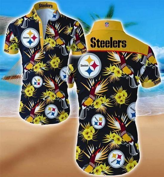 NFL Pittsburgh Steelers Logo in tropical forest Hawaiian Fit Body Shirt 