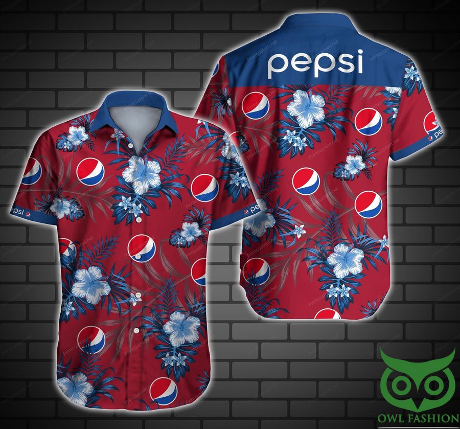 Pepsi Logo Floral Red and Blue Hawaiian Shirt