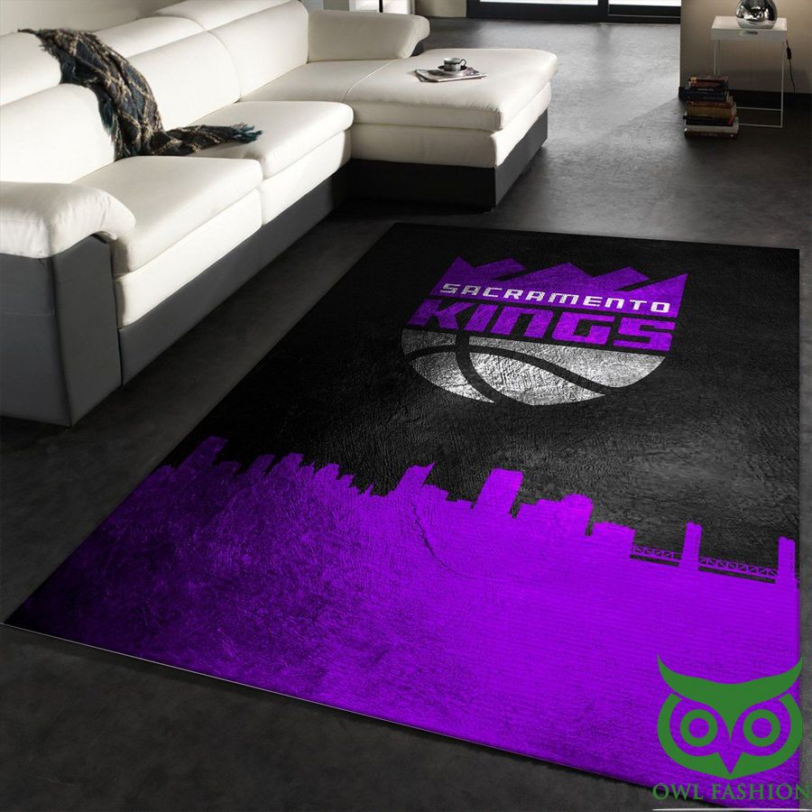 Sacramento Kings Skyline 2 NBA Team Logo Black Purple Carpet Rug